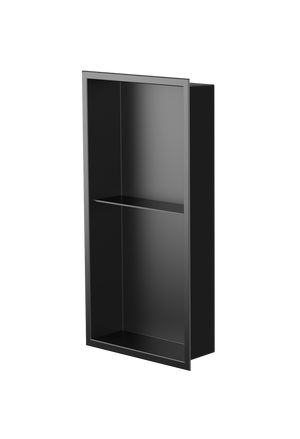 Acia wall niche, 24 × 12 in, matte black, three-quarter view on a transparent background