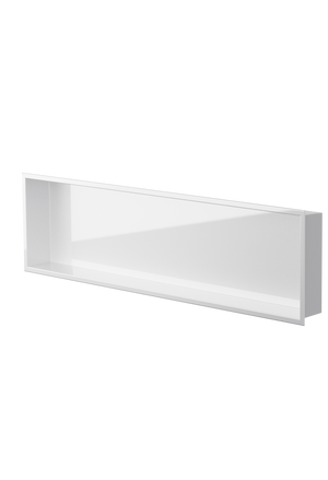 Alba wall niche, 12 × 48 in, glossy white, three-quarter view on a transparent background