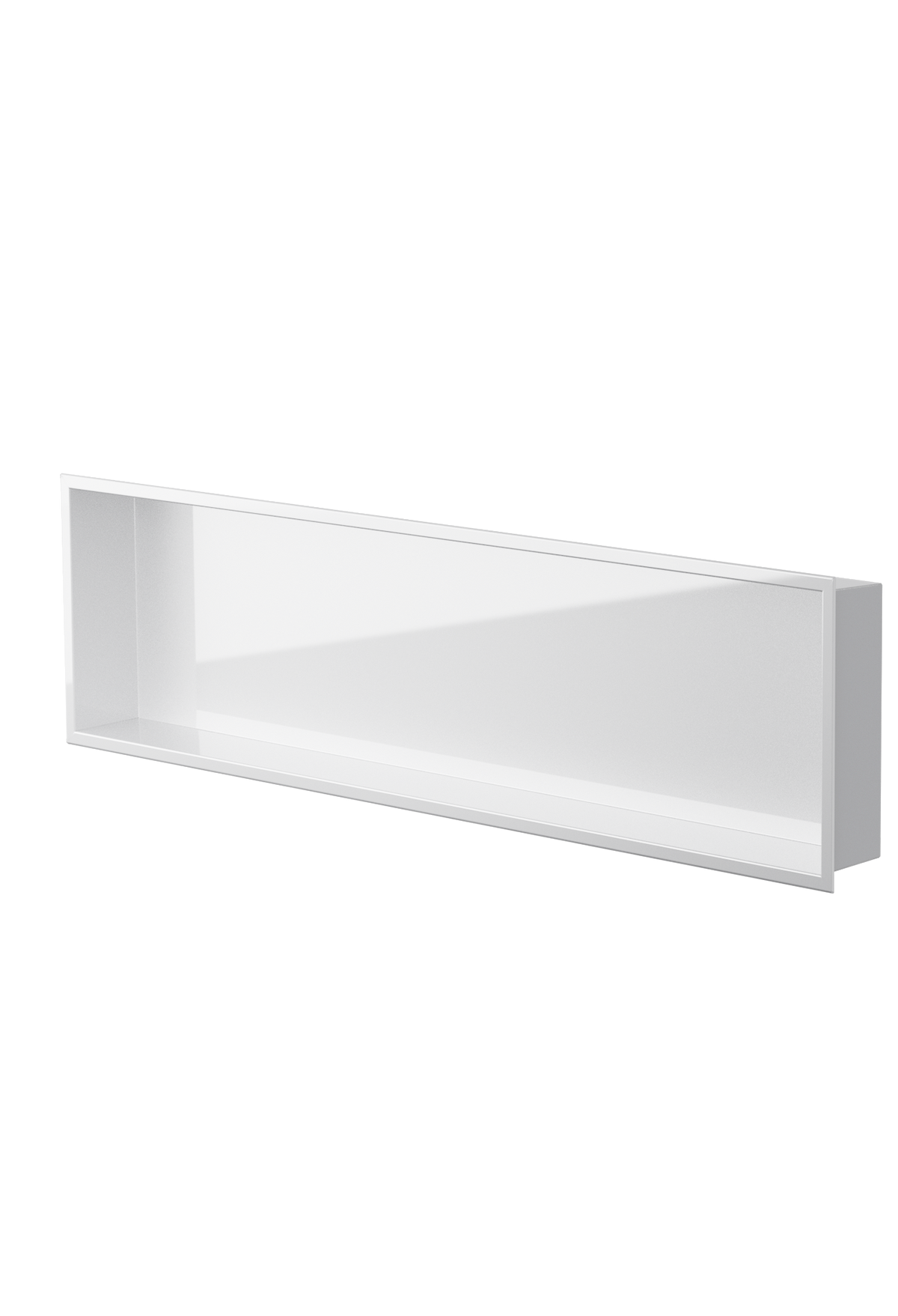 Alba wall niche, 12 × 48 in, glossy white, three-quarter view on a transparent background