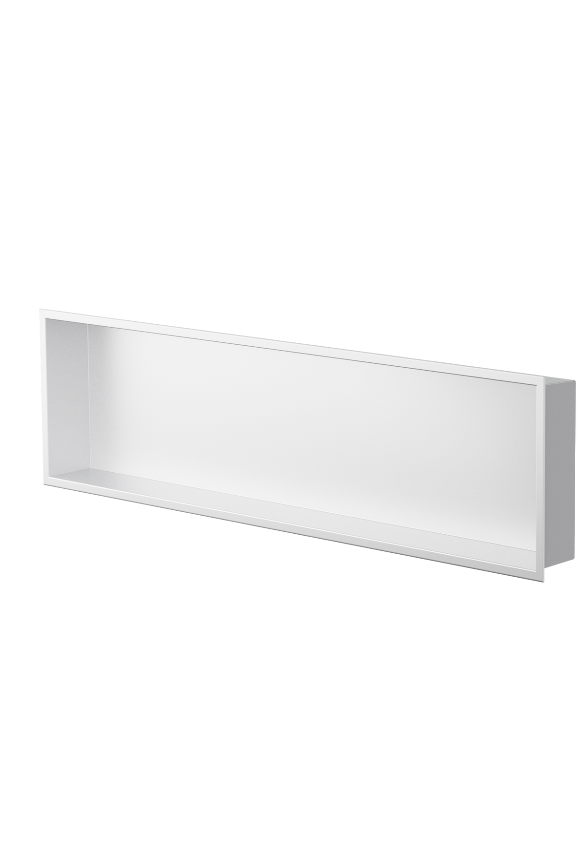 Alba wall niche, 12 × 48 in, matte white, three-quarter view on a transparent background