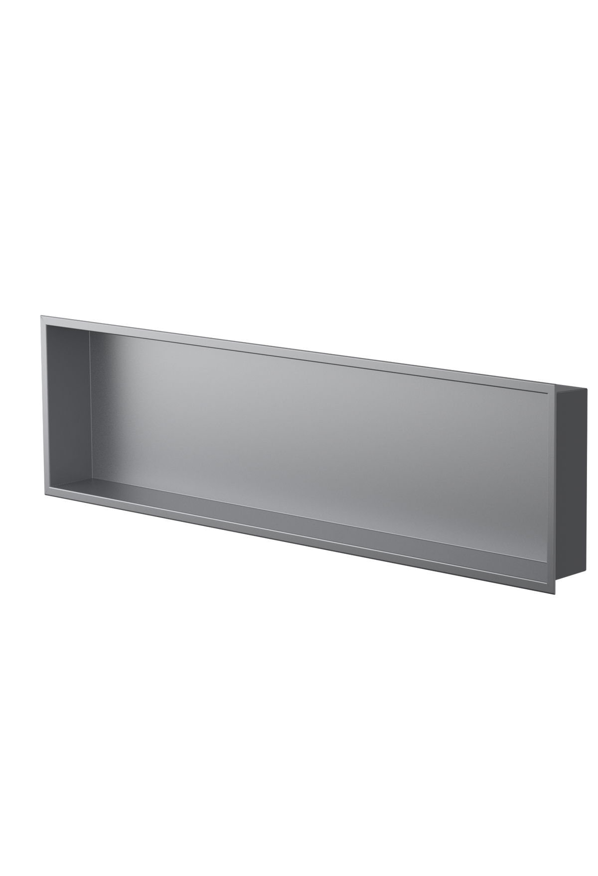 Alba wall niche, 12 × 48 in, matte gray, three-quarter view on a transparent background