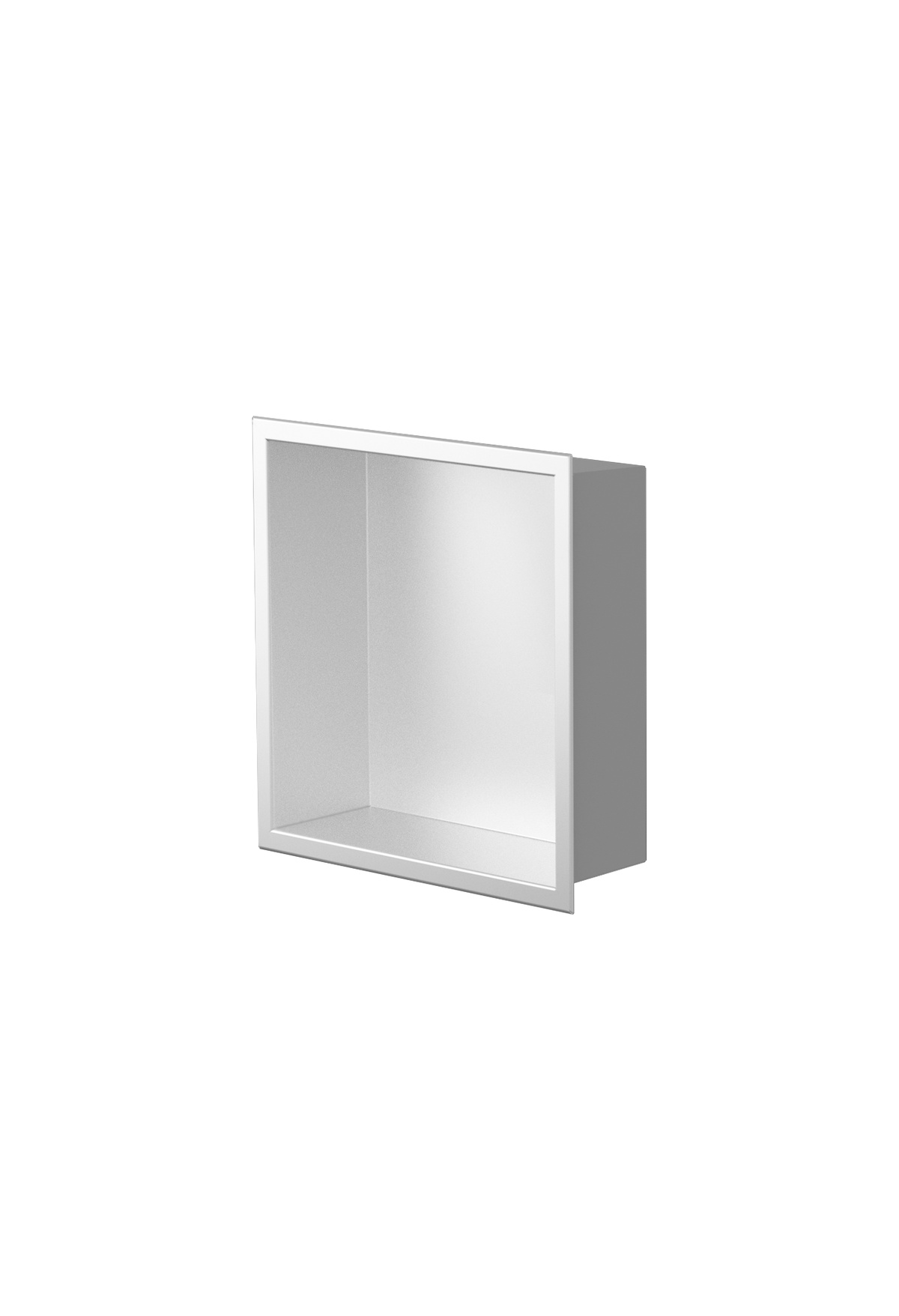 Ally wall niche, 12 × 12 in, matte white, three-quarter view on a transparent background
