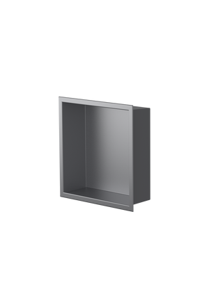 Ally wall niche, 12 × 12 in, matte gray, three-quarter view on a transparent background