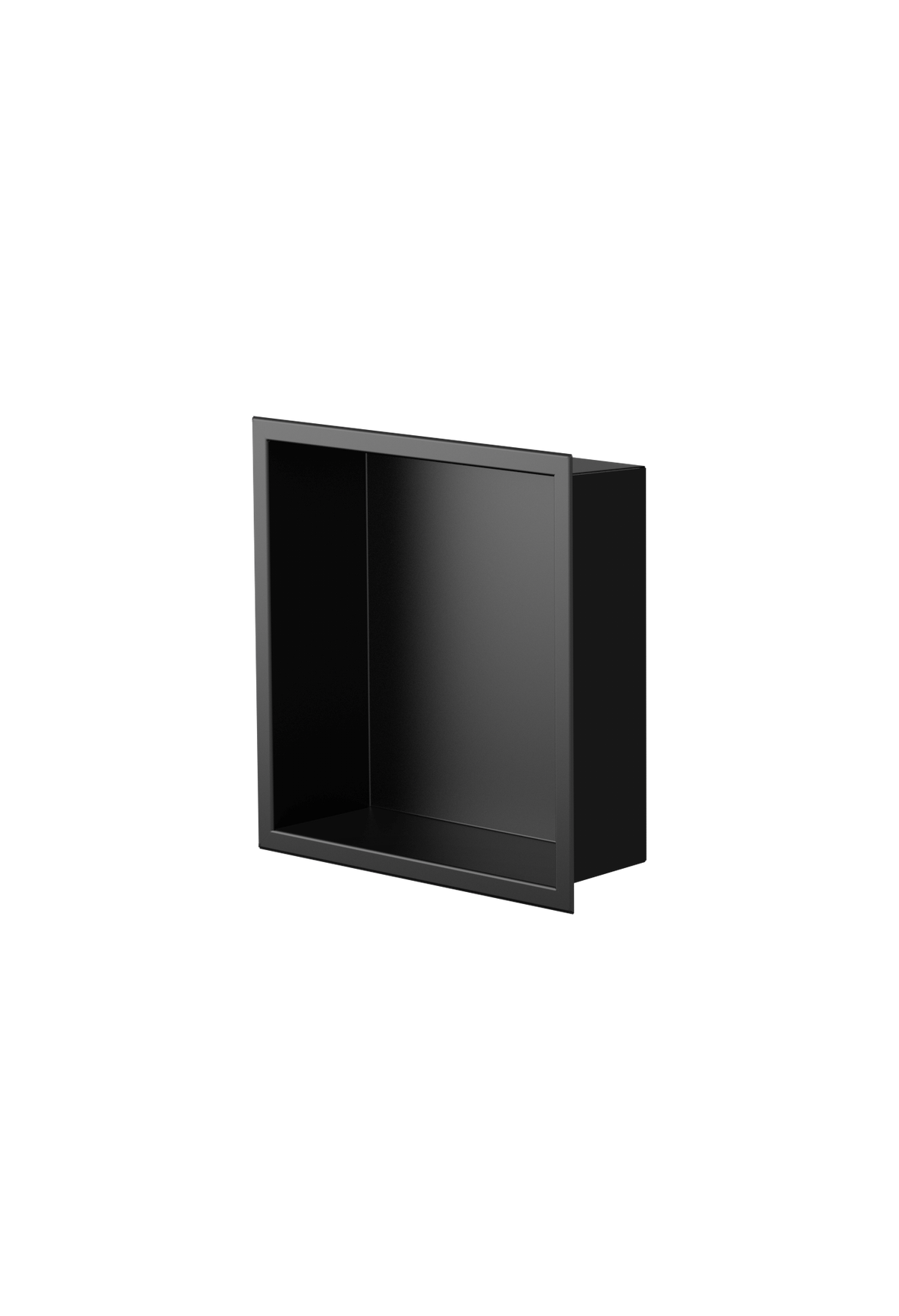Ally wall niche, 12 × 12 in, matte black, three-quarter view on a transparent background