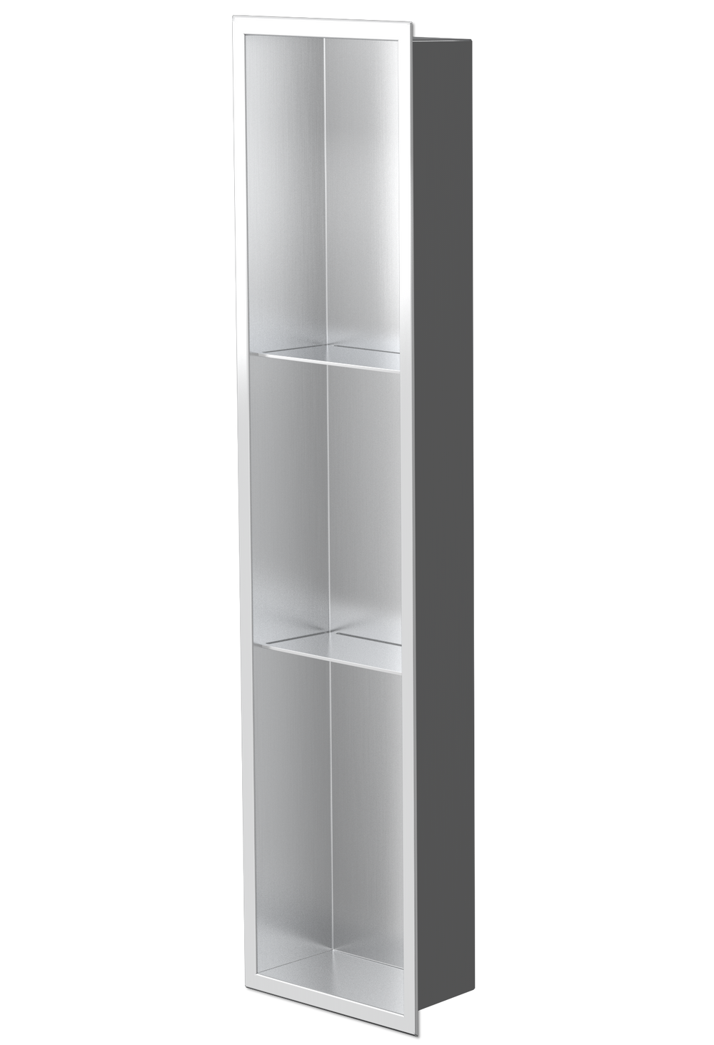 Niche murale Ana 36 × 8 po acier inoxydable brossé, de trois quarts sur fond transparent