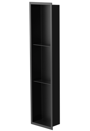 Ana wall niche, 36 × 8 in, matte black, three-quarter view on a transparent background