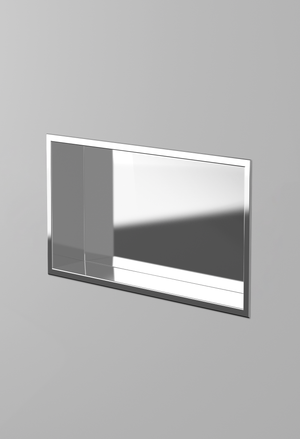 Andy wall niche, 12 × 24 in, mirror finish, recessed in a plain gray wall, three-quarter view