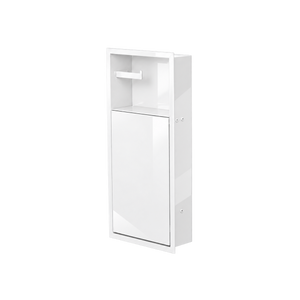 Niche WC 24 × 10,5 po blanc lustré de trois quarts sur fond transparent, porte fermée, compartiment du haut vide
