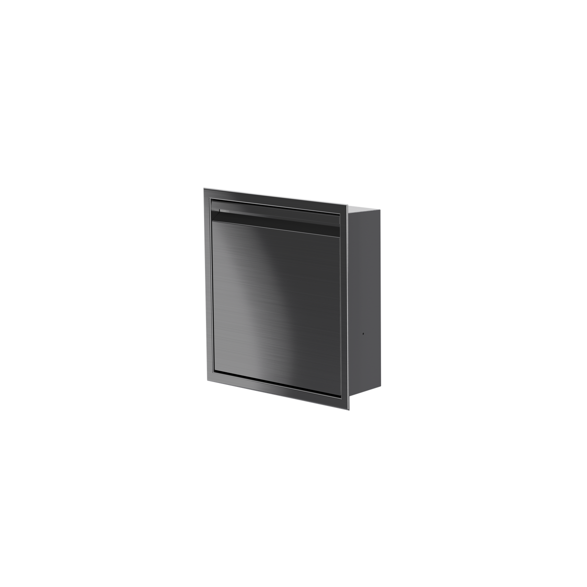 Door niche, 12 × 12 in, black PVD, door closed, three-quarter view on a transparent background