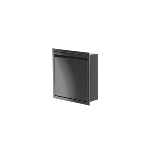 Door niche, 12 × 12 in, black PVD, door closed, three-quarter view on a transparent background