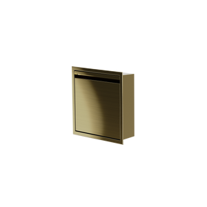 Door niche, 12 × 12 in, gold PVD, door closed, three-quarter view on a transparent background