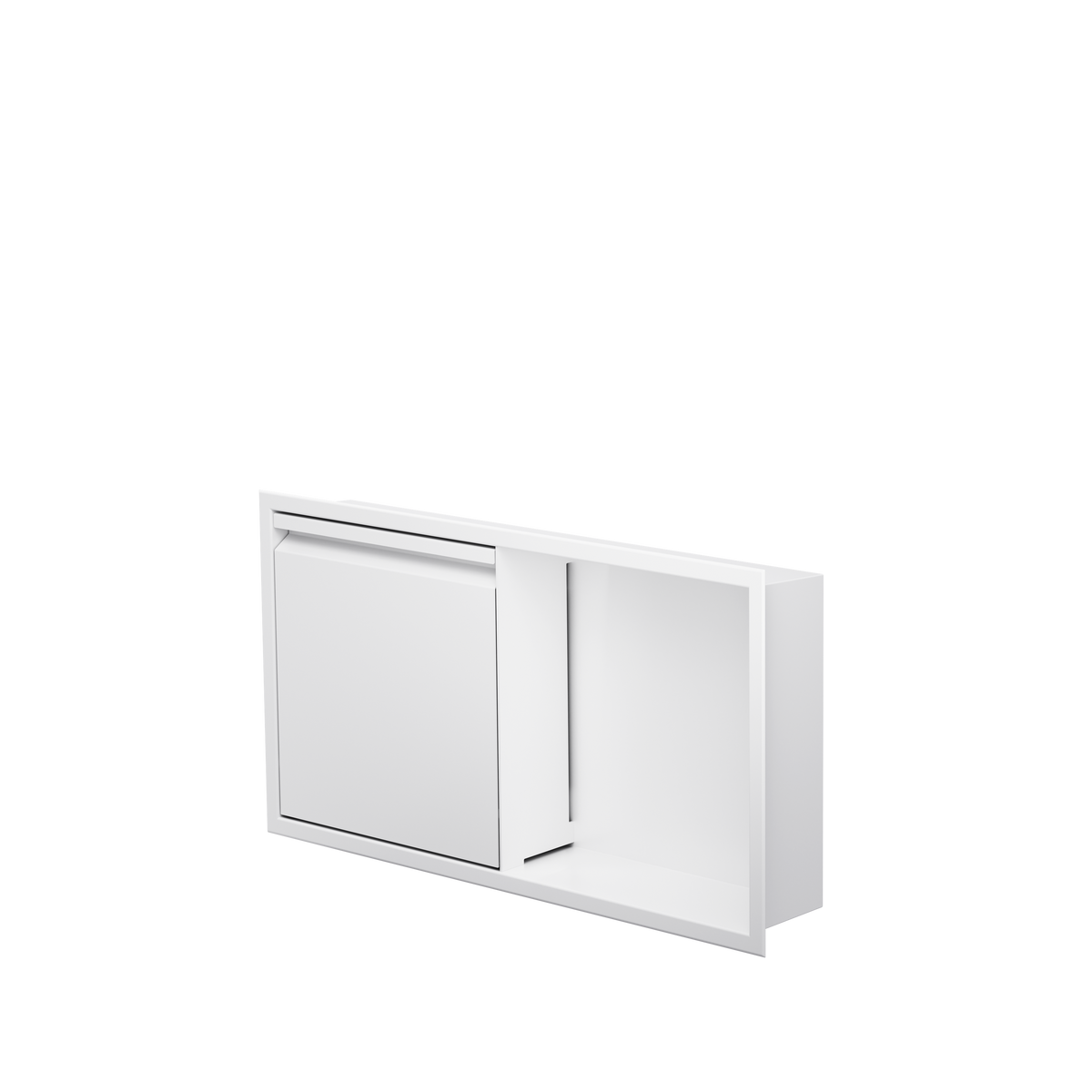 Door niche, 12 × 24 in, matte white, door closed, three-quarter view on a transparent background