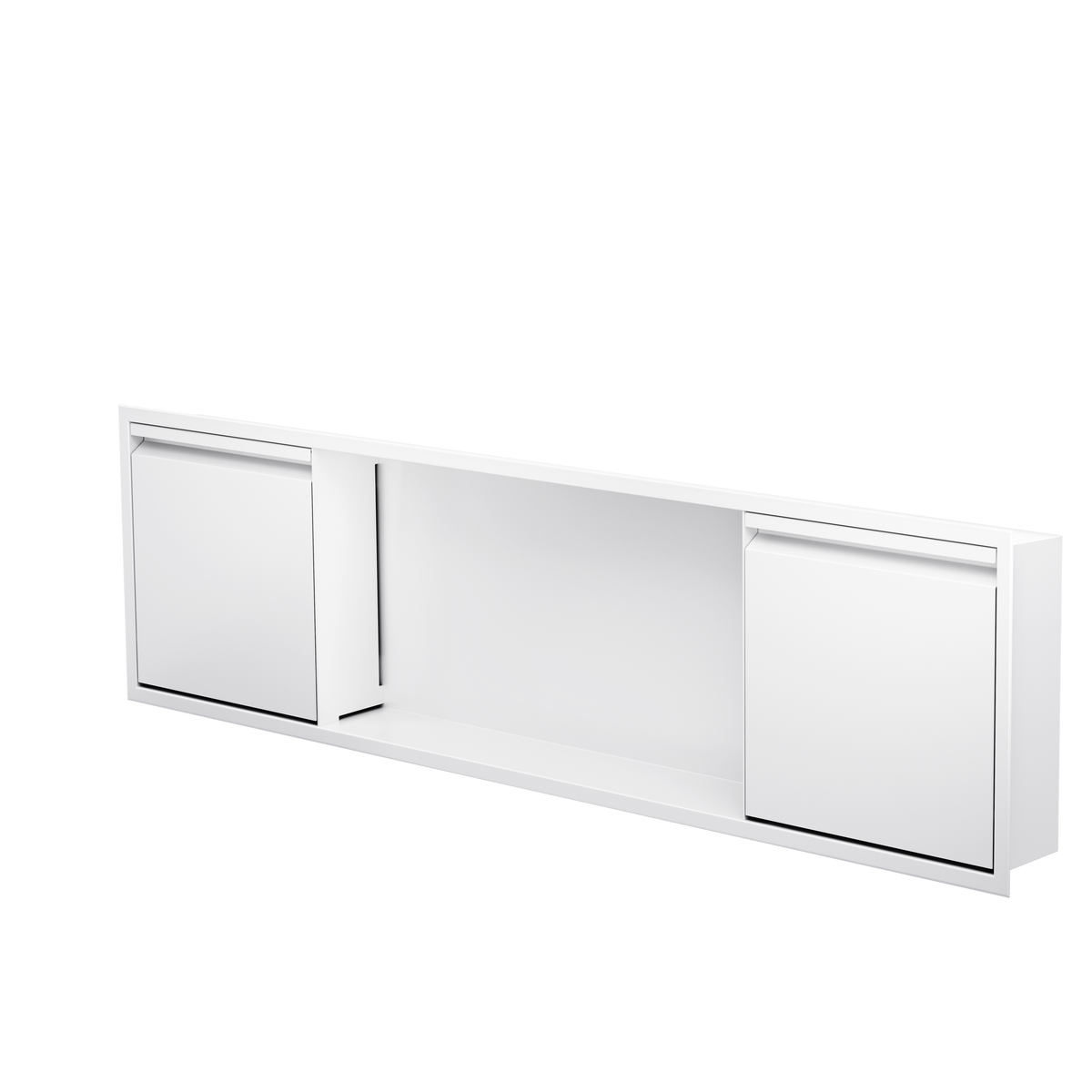 Door niche, 12 × 48 in, matte white, door closed, three-quarter view on a transparent background