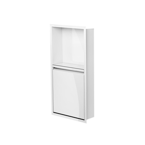 Door niche, 24 × 12 in, glossy white, door closed, three-quarter view on a transparent background
