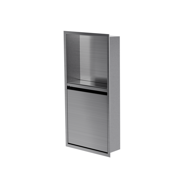 Niche avec porte 24 × 12 po acier inoxydable brossé, porte fermée, de trois quarts sur fond transparent