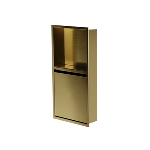 Door niche, 24 × 12 in, gold PVD, door closed, three-quarter view on a transparent background