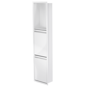 Door niche, 36 × 8 in, glossy white, door closed, three-quarter view on a transparent background
