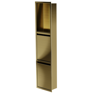 Door niche, 36 × 8 in, gold PVD, door closed, three-quarter view on a transparent background