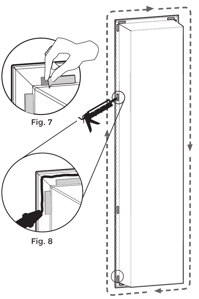 Figures 7 and 8: peeling the tape film and applying silicone to the back of the rim.