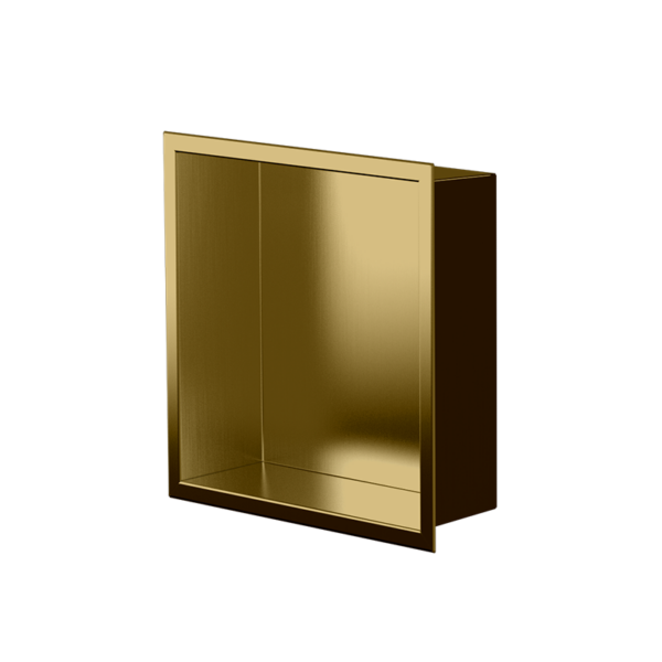 PVD or, doré brossé, flanc extérieur brun foncé : la niche Ally 12 × 12 po, de trois quarts