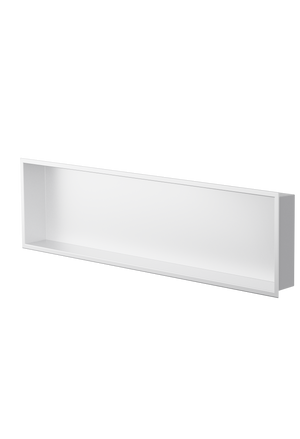 Alba wall niche, 12 × 48 in, matte white, three-quarter view on a transparent background