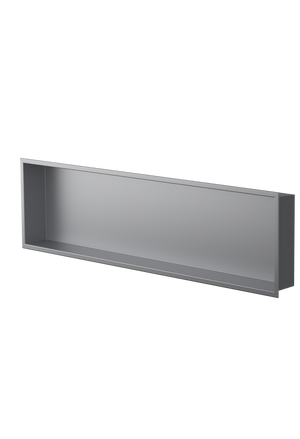 Alba wall niche, 12 × 48 in, matte gray, three-quarter view on a transparent background