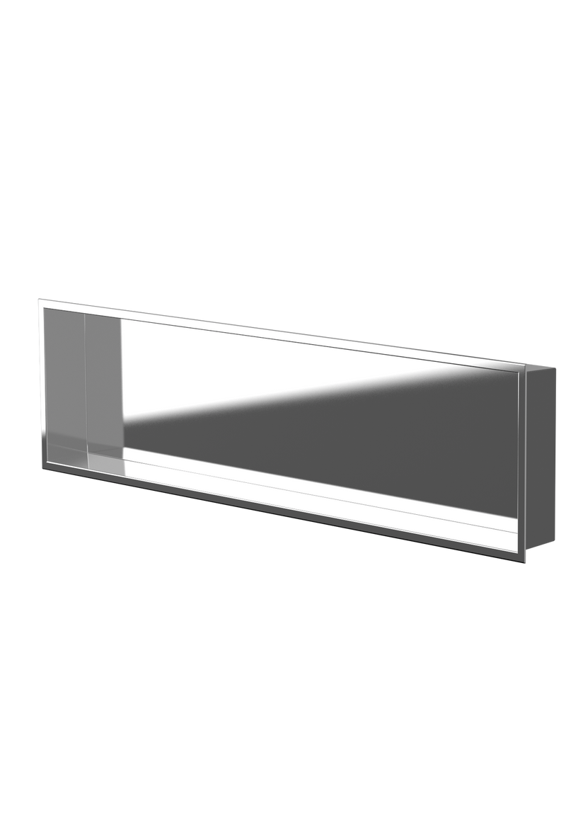 Alba wall niche, 12 × 48 in, mirror finish, three-quarter view on a transparent background