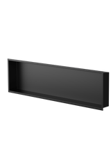 Alba wall niche, 12 × 48 in, matte black, three-quarter view on a transparent background