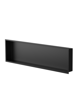 Alba wall niche, 12 × 48 in, matte black, three-quarter view on a transparent background