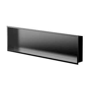 Niche murale Alba 12 × 48 po, fini PVD noir, vue de trois quarts.