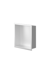 Ally wall niche, 12 × 12 in, matte white, three-quarter view on a transparent background