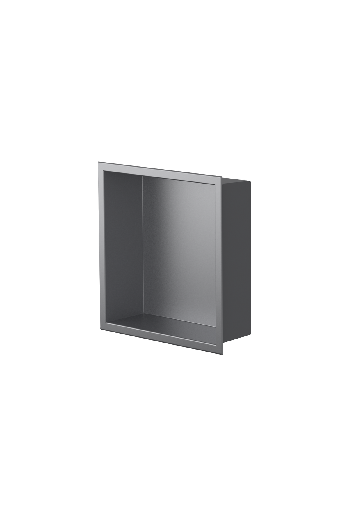Ally wall niche, 12 × 12 in, matte gray, three-quarter view on a transparent background