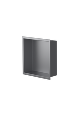 Ally wall niche, 12 × 12 in, matte gray, three-quarter view on a transparent background