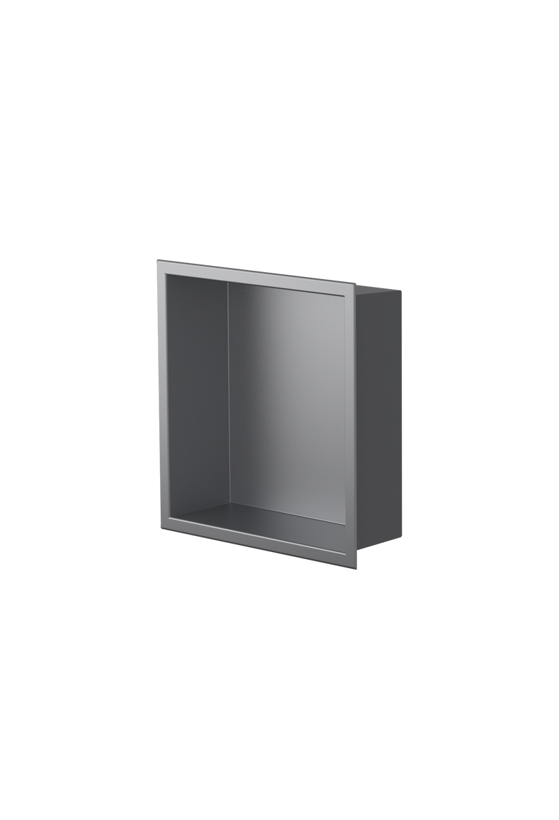 Ally wall niche, 12 × 12 in, matte gray, three-quarter view on a transparent background