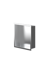 Ally wall niche, 12 × 12 in, brushed stainless steel, three-quarter view on a transparent background