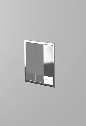 Ally wall niche, 12 × 12 in, mirror finish, recessed in a plain gray wall, three-quarter view