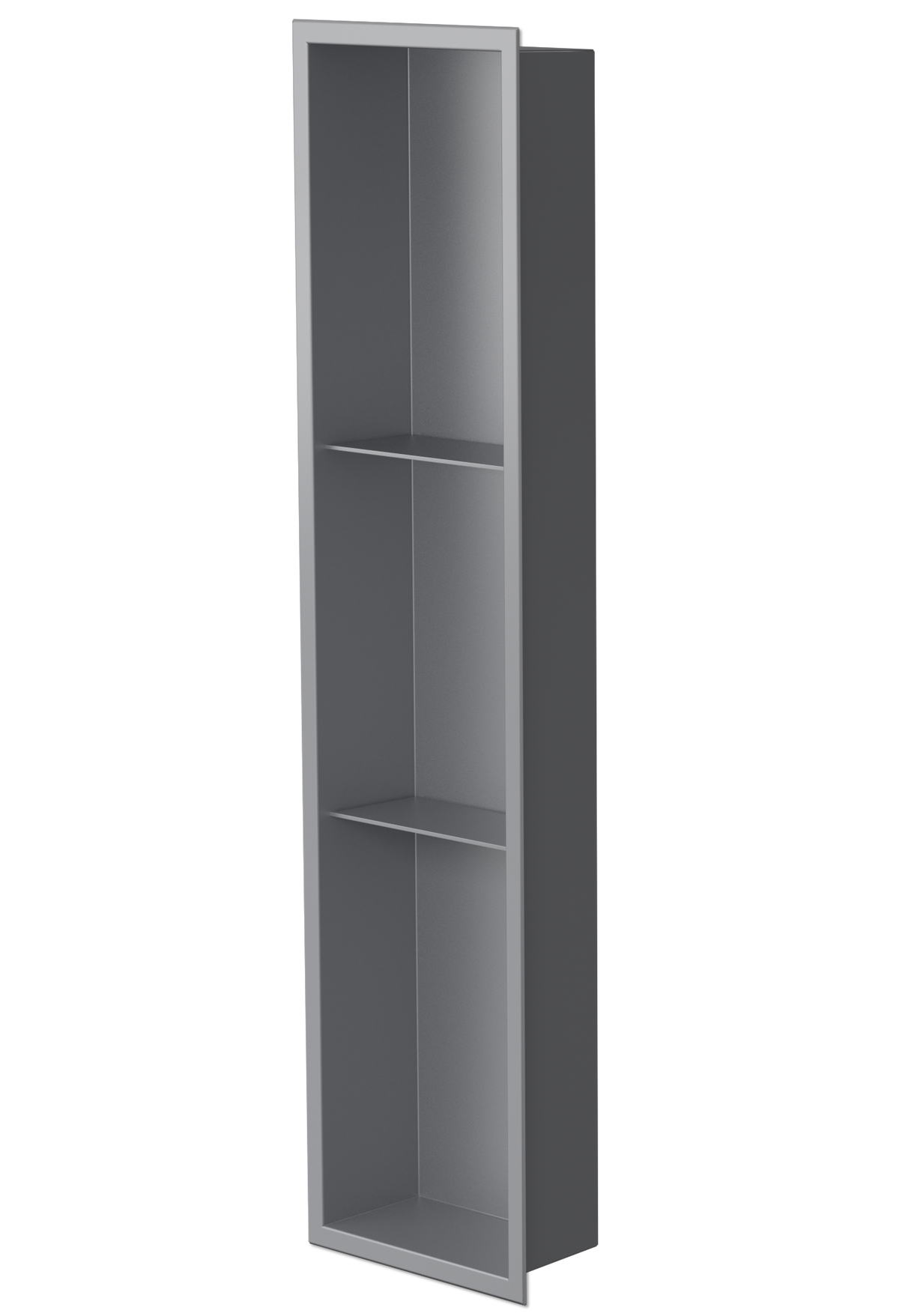 Ana wall niche, 36 × 8 in, matte gray, three-quarter view on a transparent background