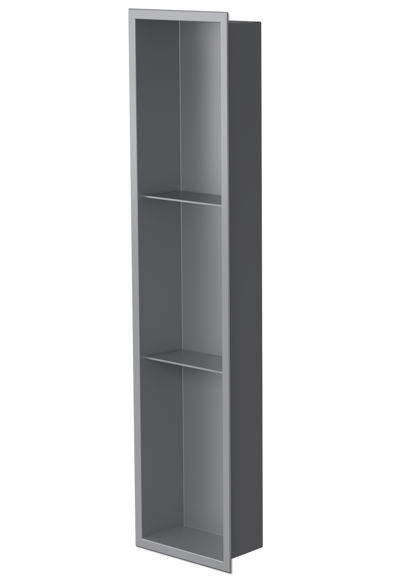Ana wall niche, 36 × 8 in, matte gray, three-quarter view on a transparent background