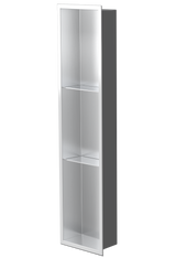 Ana wall niche, 36 × 8 in, brushed stainless steel, three-quarter view on a transparent background