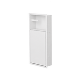 Niche WC 24 × 10,5 po blanc mat de trois quarts sur fond transparent, porte fermée, compartiment du haut vide