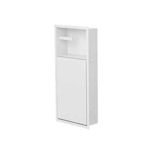 Niche WC 24 × 10,5 po blanc mat de trois quarts sur fond transparent, porte fermée, compartiment du haut vide