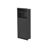 Niche WC 24 × 10,5 po noir mat de trois quarts sur fond transparent, porte fermée, compartiment du haut vide