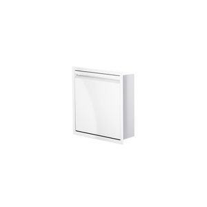 Door niche, 12 × 12 in, glossy white, door closed, three-quarter view on a transparent background