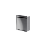 Door niche, 12 × 12 in, brushed stainless steel, door closed, three-quarter view on a transparent background