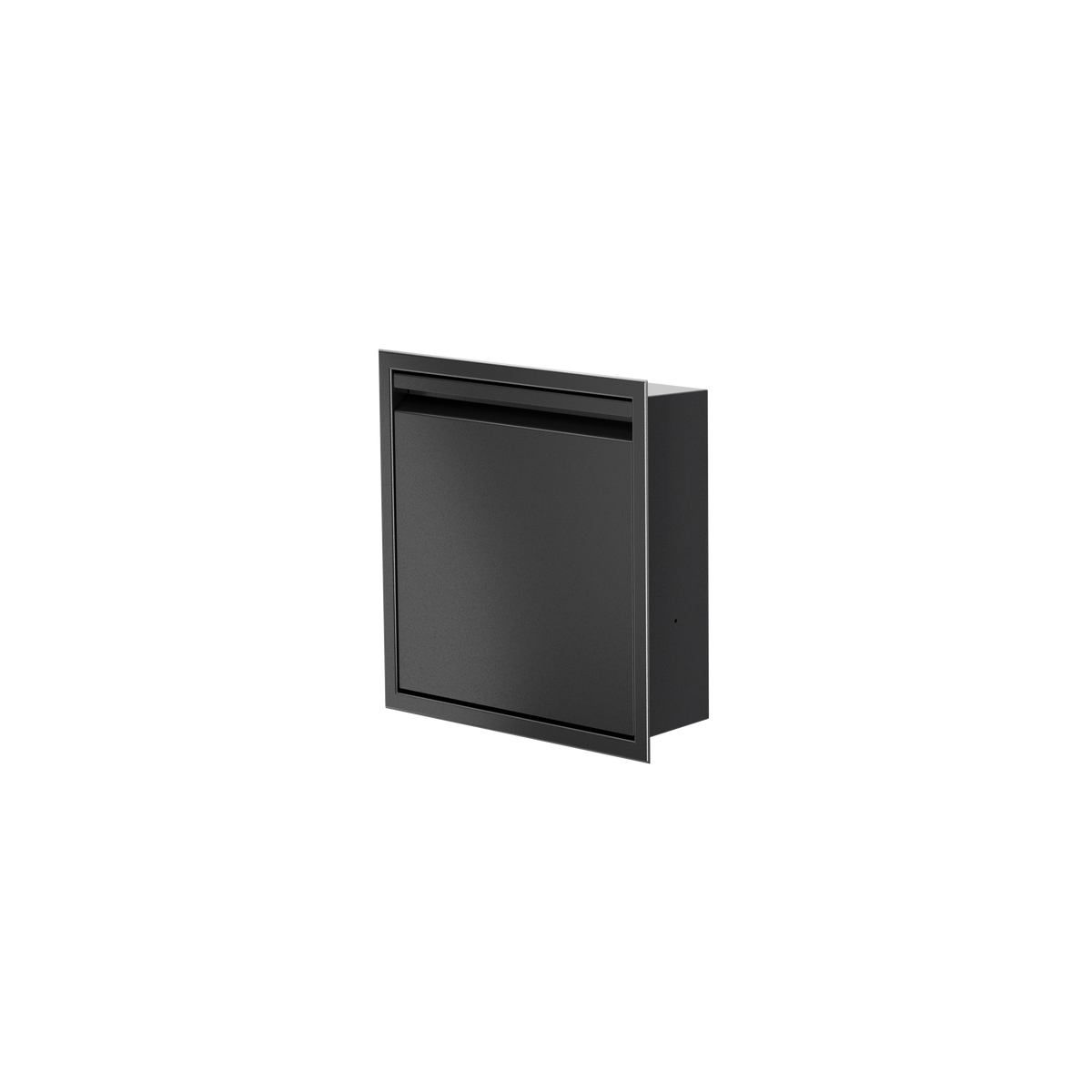 Door niche, 12 × 12 in, matte black, door closed, three-quarter view on a transparent background