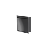 Door niche, 12 × 12 in, black PVD, door closed, three-quarter view on a transparent background