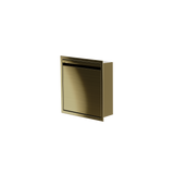 Door niche, 12 × 12 in, gold PVD, door closed, three-quarter view on a transparent background