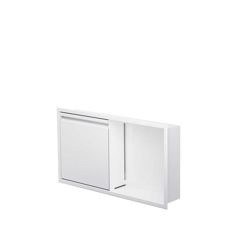 Door niche, 12 × 24 in, matte white, door closed, three-quarter view on a transparent background