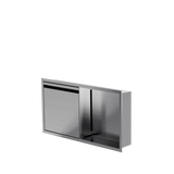 Door niche, 12 × 24 in, brushed stainless steel, door closed, three-quarter view on a transparent background
