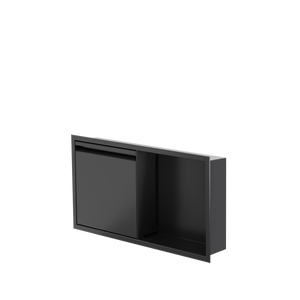 Door niche, 12 × 24 in, matte black, door closed, three-quarter view on a transparent background